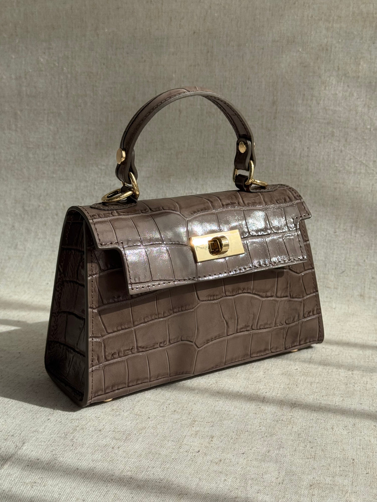 Borsa Kelly - stampa coccodrillo, con tracolla lunga