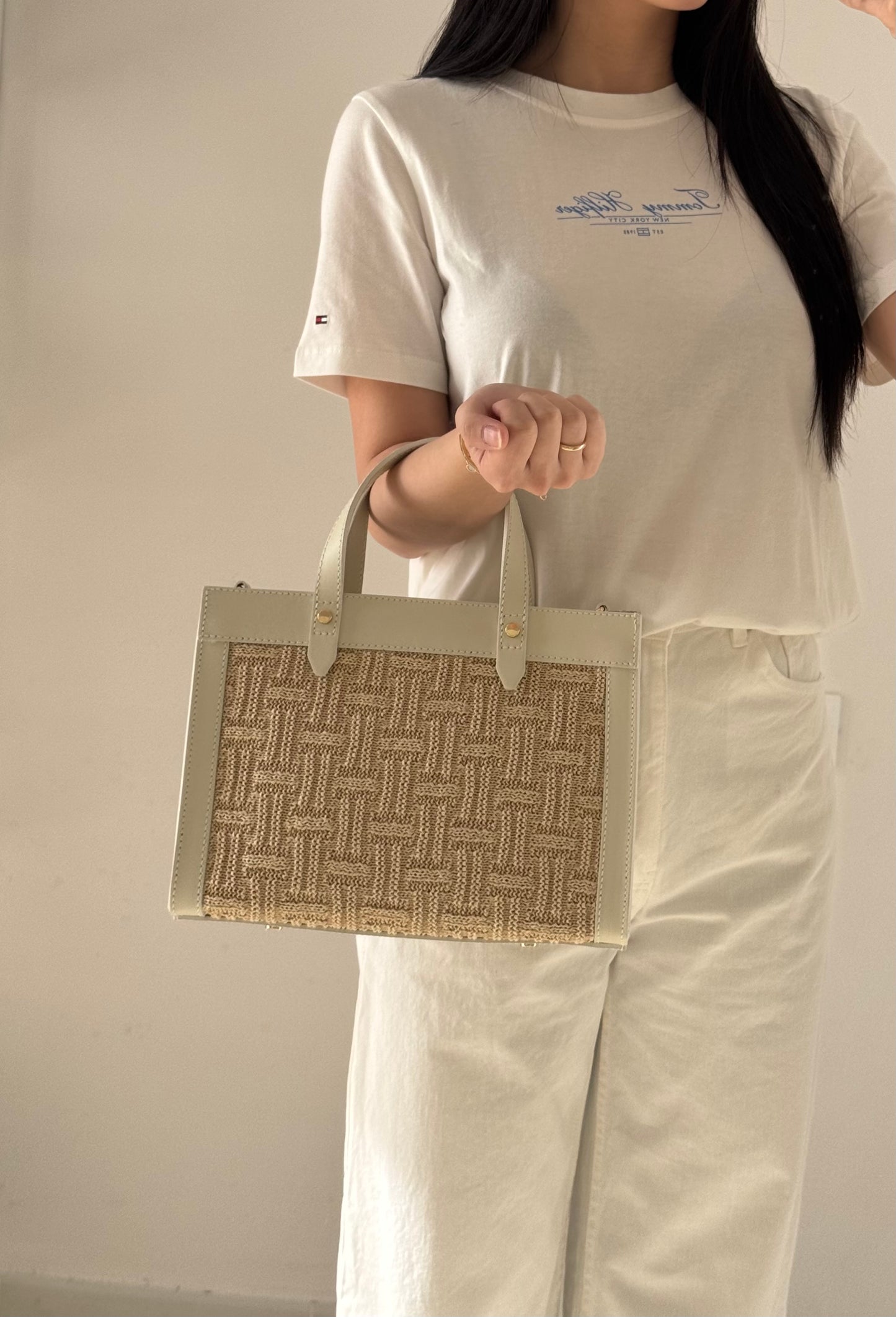 Borsa Aria - rafia, con tracolla lunga