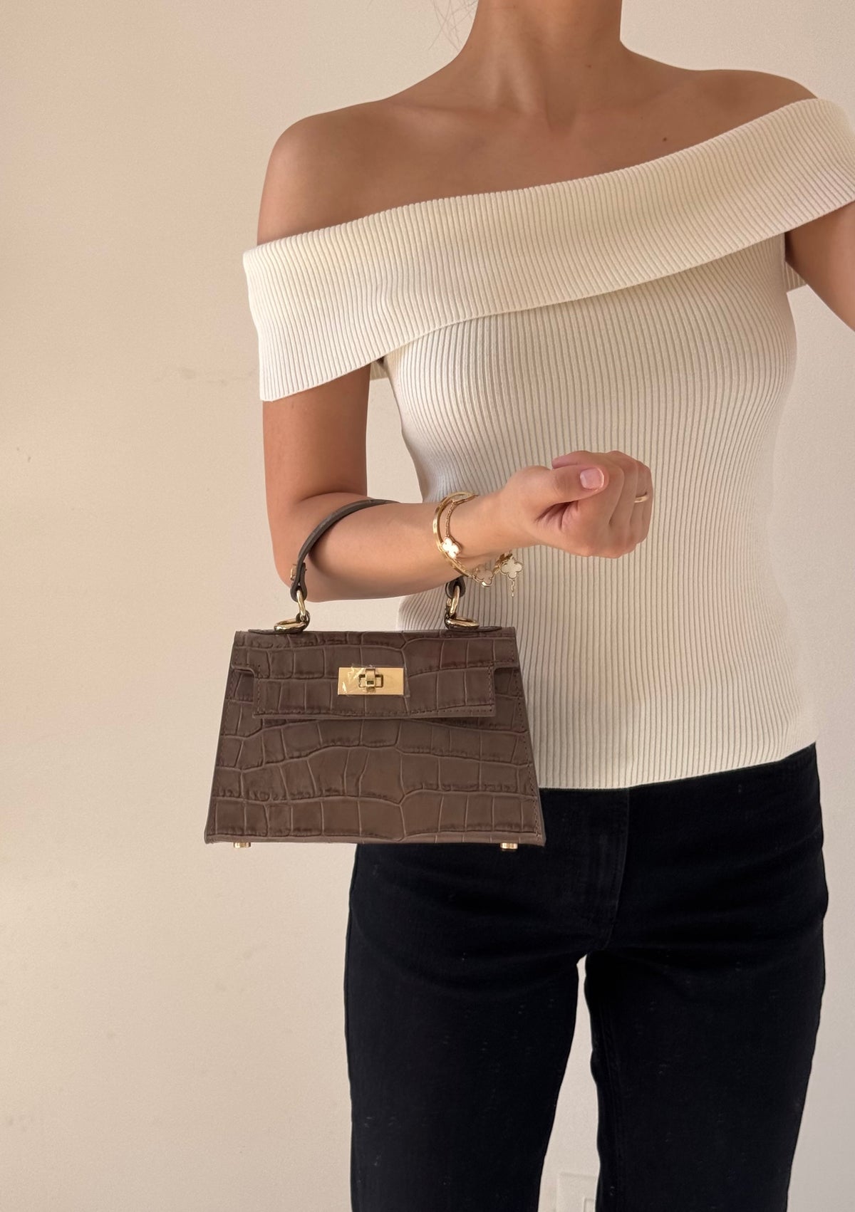 Borsa Kelly - stampa coccodrillo, con tracolla lunga