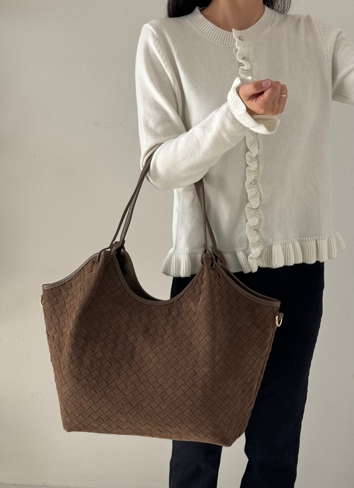 Borsa Roxy - camoscio intrecciato, con tracolla lunga