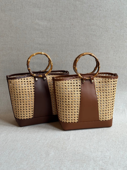 Borsa Atena - misura grande, paglia di Vienna, con tracolla lunga e pochette