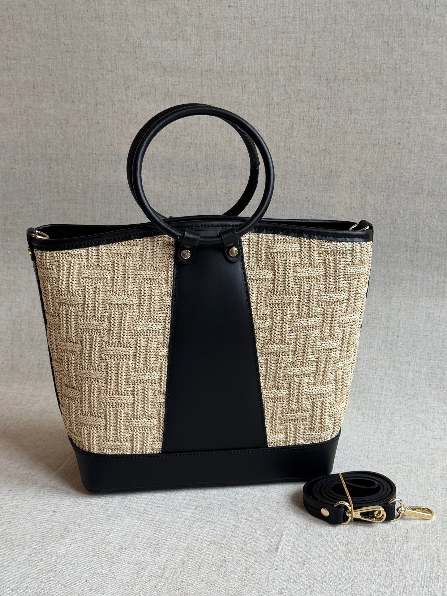 Borsa Atena - rafia, con tracolla lunga