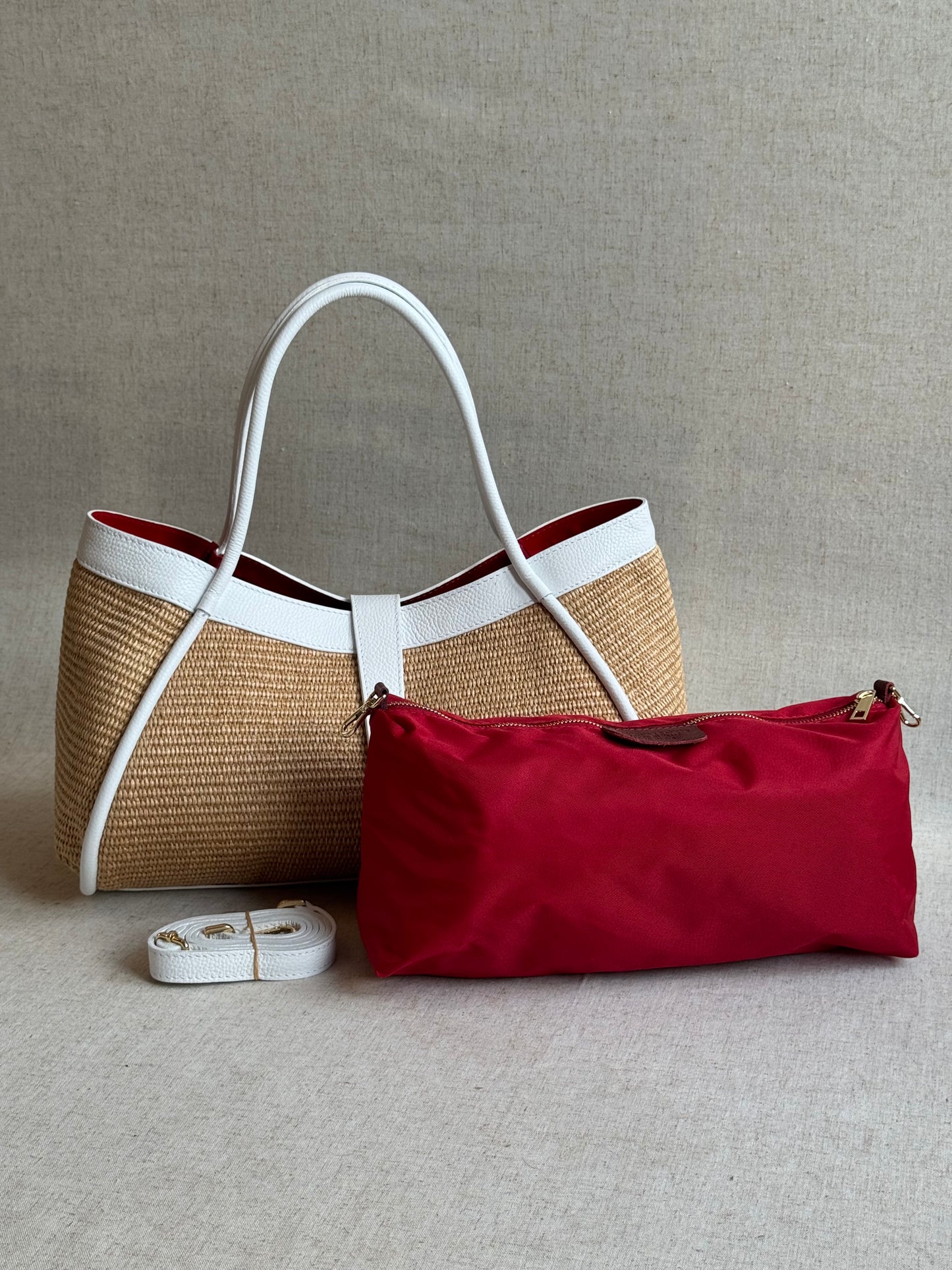 Maxi borsa Carla - rafia, con pochette e tracolla