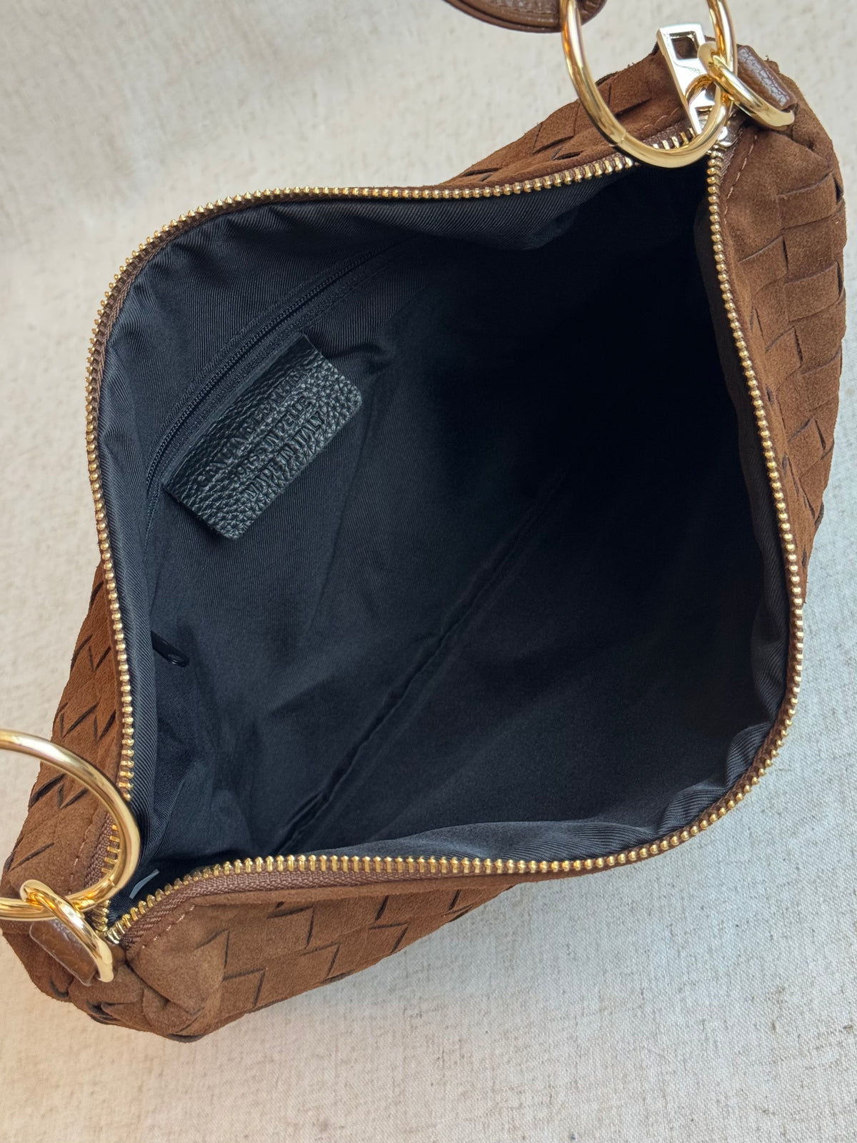 Borsa Agata - camoscio, intrecciato, con tracolla lunga