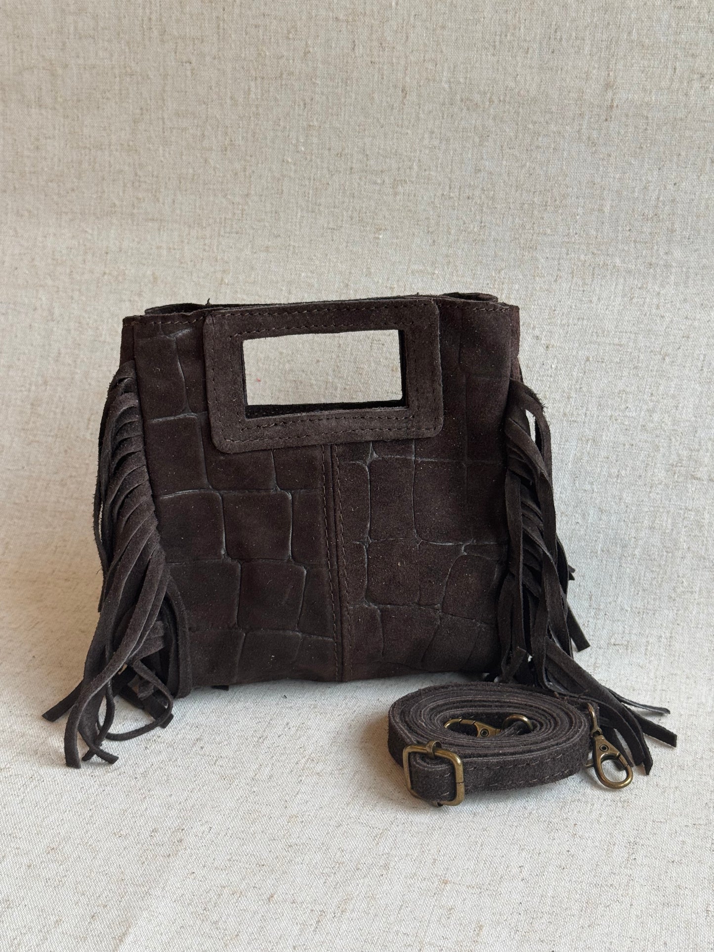Borsa Riri - stampa coccodrillo, misura piccola, con tracolla lunga
