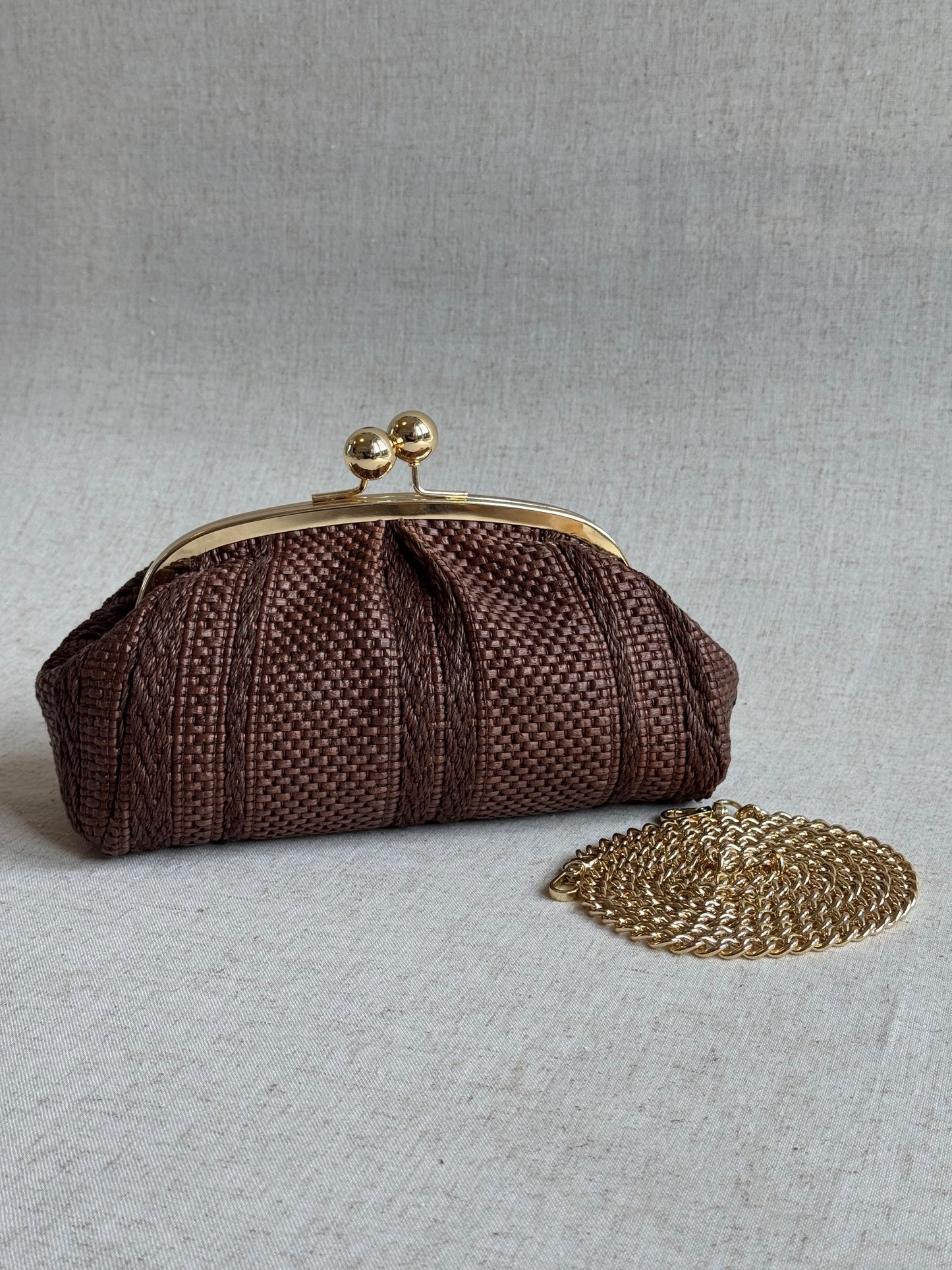 Pochette Raffy - rafia, con tracolla lunga