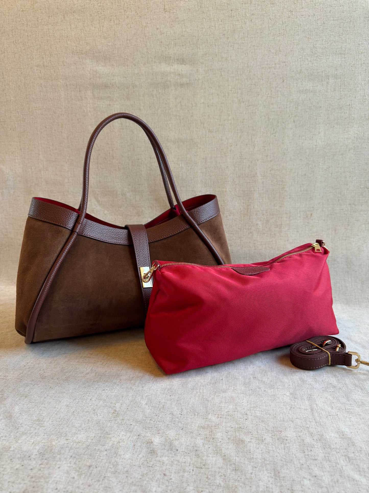 Maxi borsa Carla - camoscio, con tracolla lunga