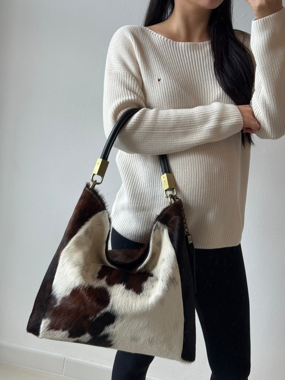 Maxi borsa a spalla Sara - cavallino, con tracolla lunga