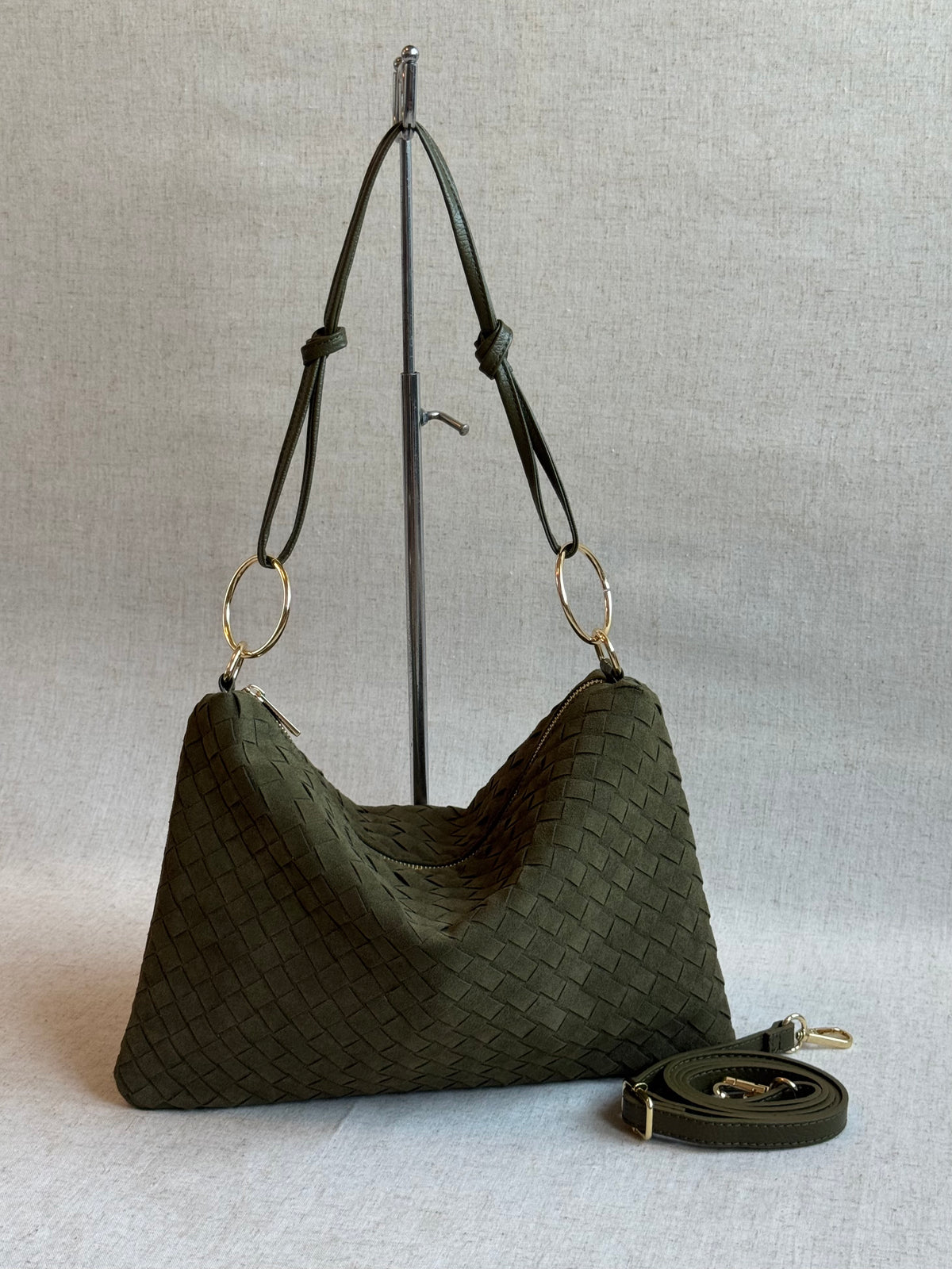 Borsa Agata - camoscio, intrecciato, con tracolla lunga