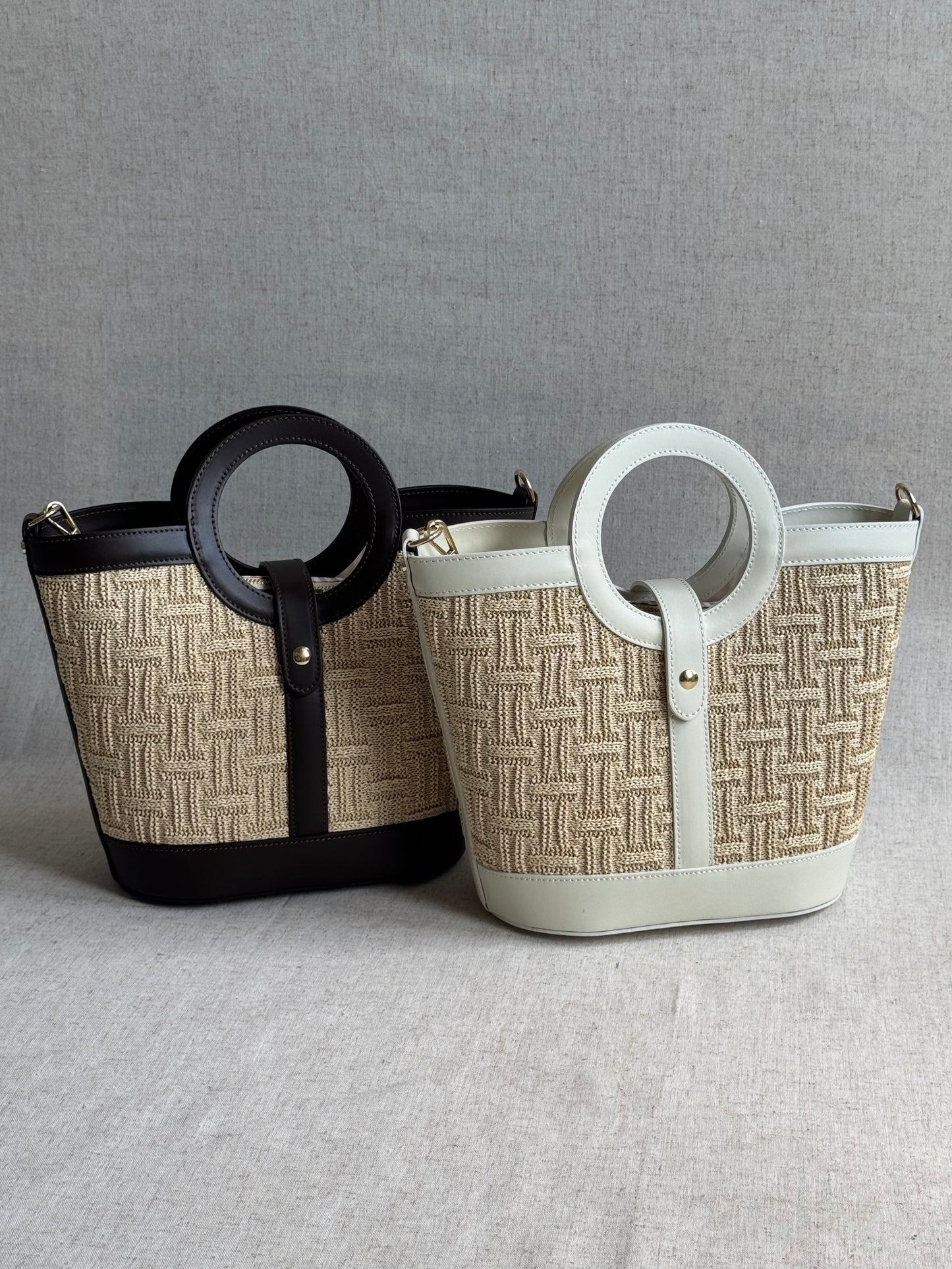 Borsa Alice - rafia, con tracolla lunga e pochette