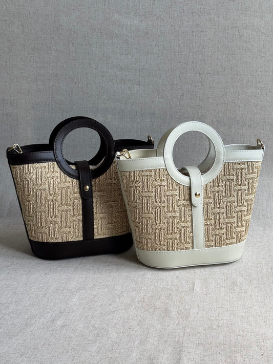 Borsa Alice - rafia, con tracolla lunga e pochette