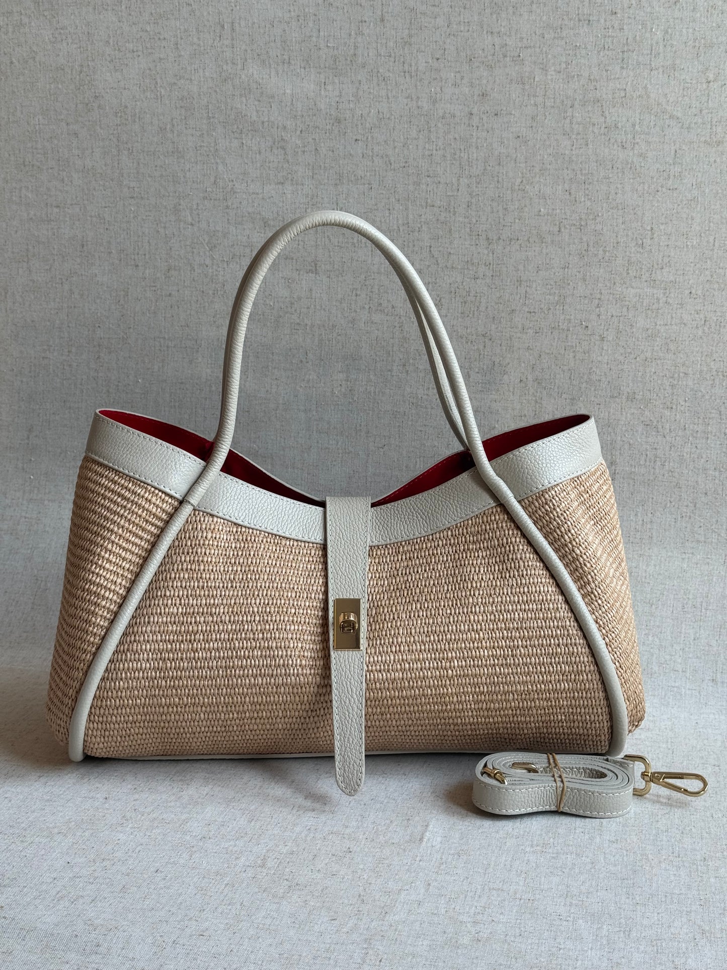 Maxi borsa Carla - rafia, con pochette e tracolla