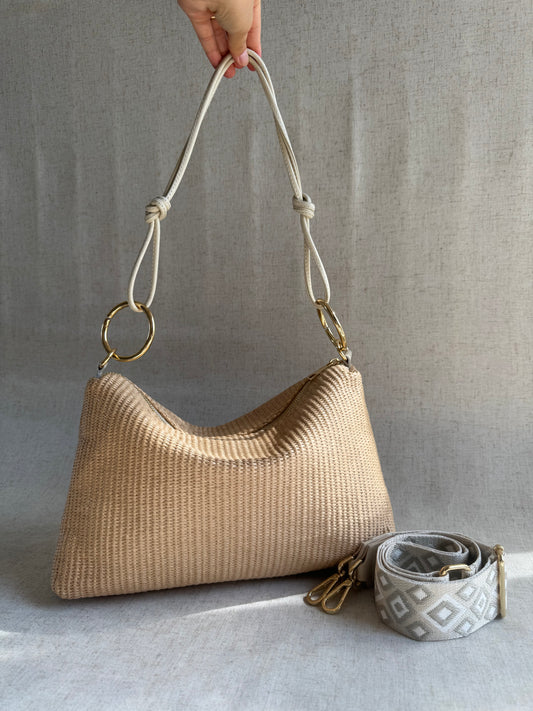 Borsa a spalla Agata rafia - con tracolla lunga