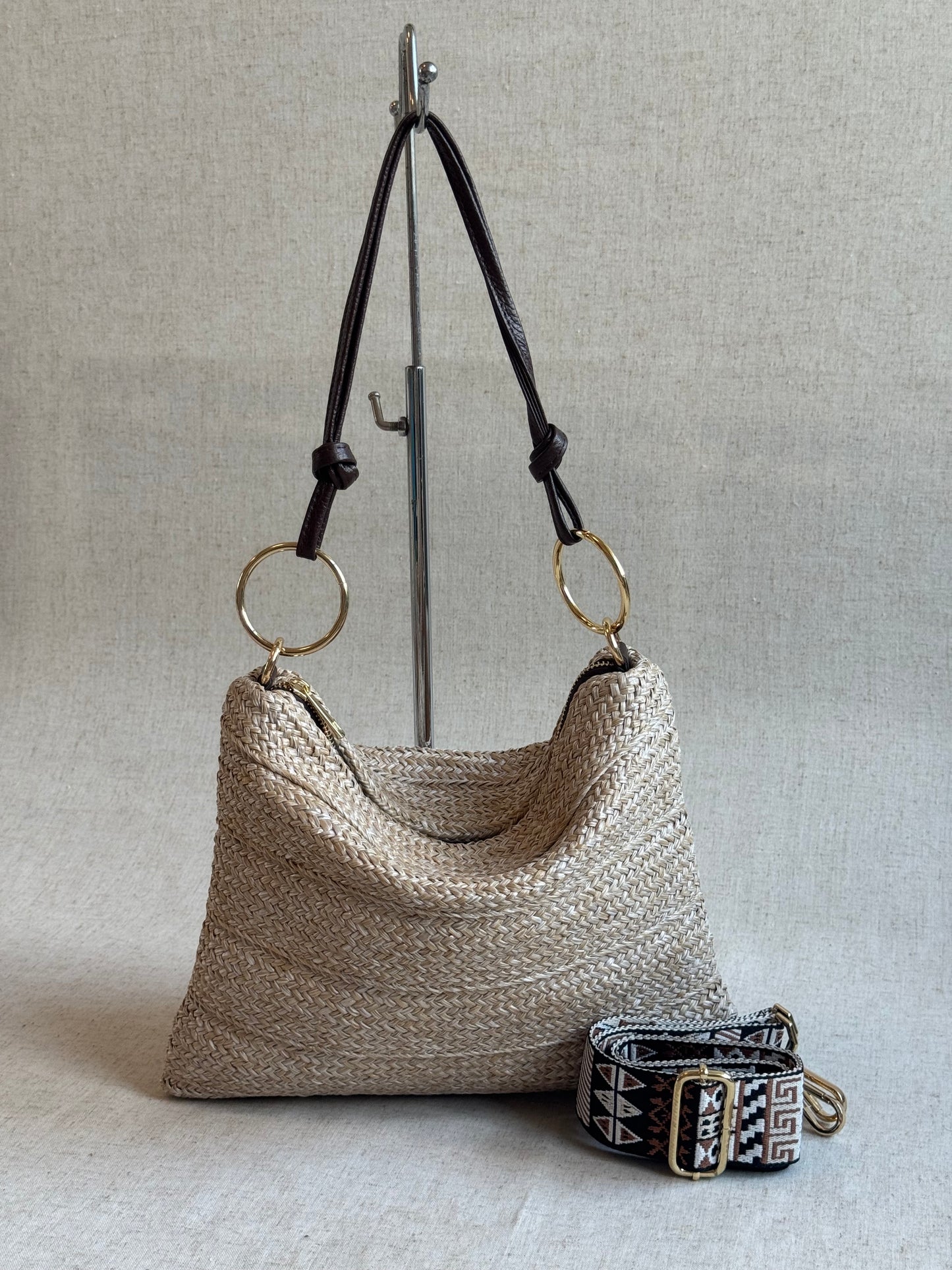 Borsa a spalla Agata - rafia, con tracolla lunga