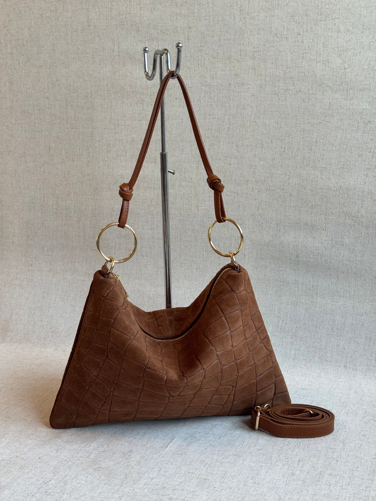 Borsa Agata - camoscio, stampa coccodrillo, con tracolla lunga