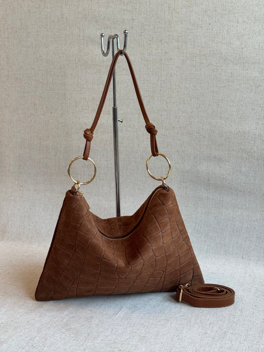 Borsa Agata - camoscio, stampa coccodrillo, con tracolla lunga