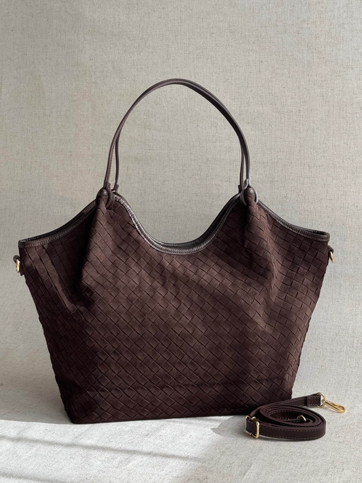 Borsa Roxy - camoscio intrecciato, con tracolla lunga