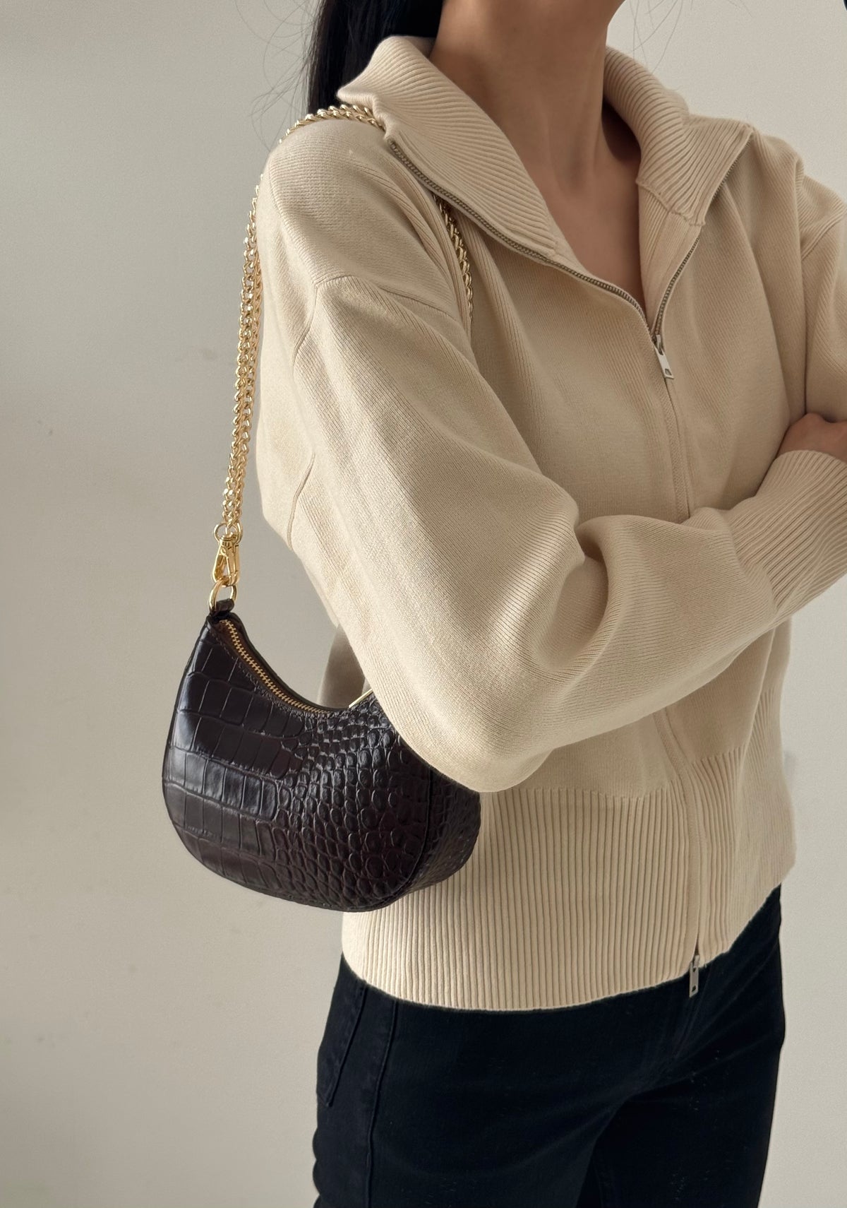 Borsa Luna - stampa coccodrillo, con tracolla in catena