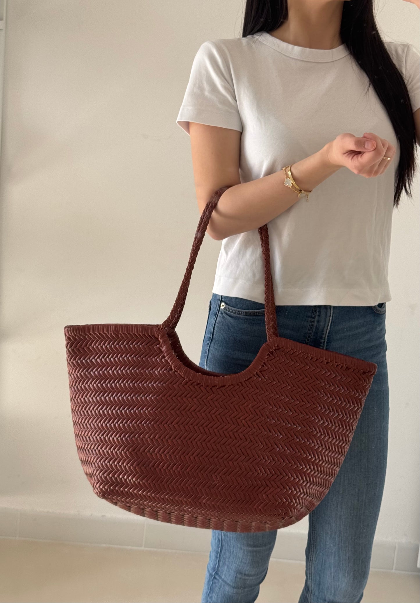 Borsa a spalla Capri - misura grande, vera pelle tamponato intrecciato