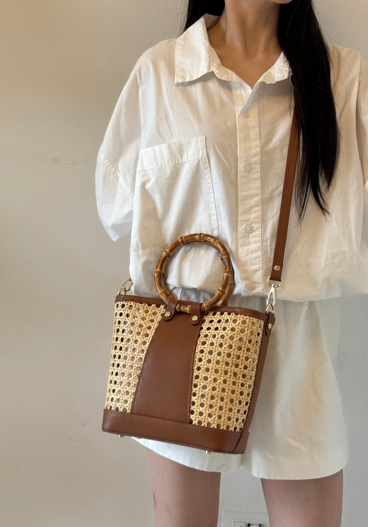 Borsa Atena - misura piccola, paglia di Vienna, con tracolla e pochette