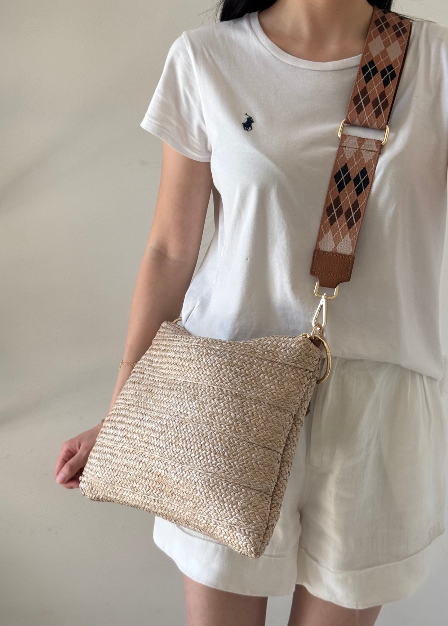 Borsa a spalla Agata - rafia, con tracolla lunga