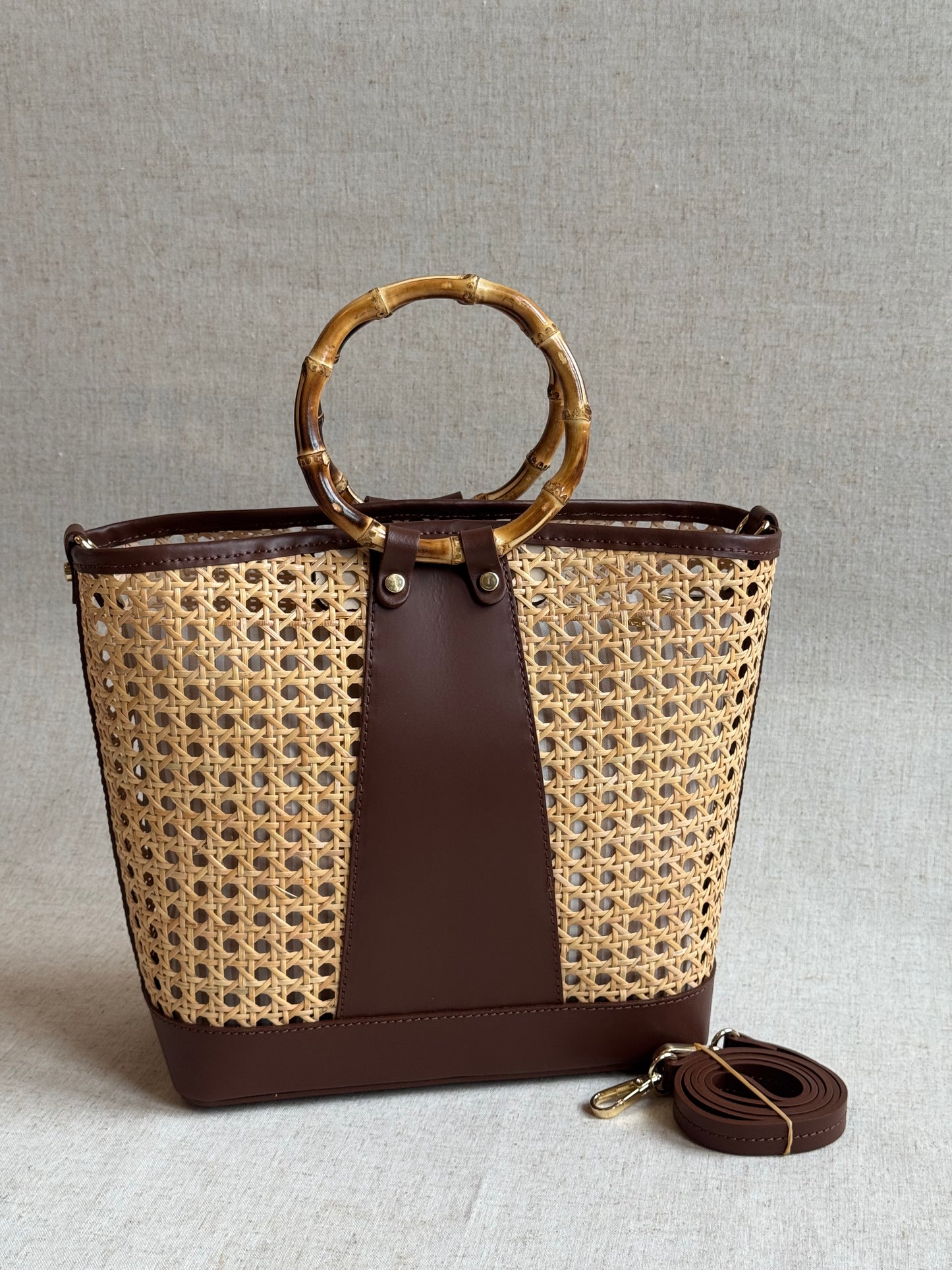 Borsa Atena - misura grande, paglia di Vienna, con tracolla lunga e pochette