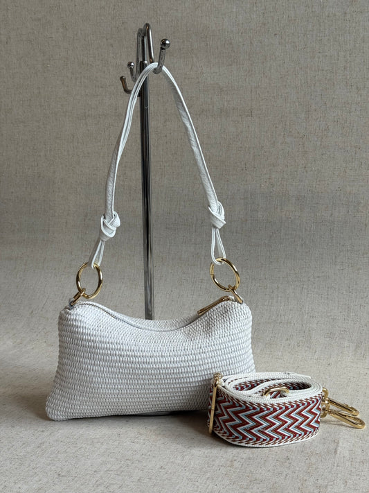Borsa a spalla Agata - rafia, misura piccola, con tracolla lunga
