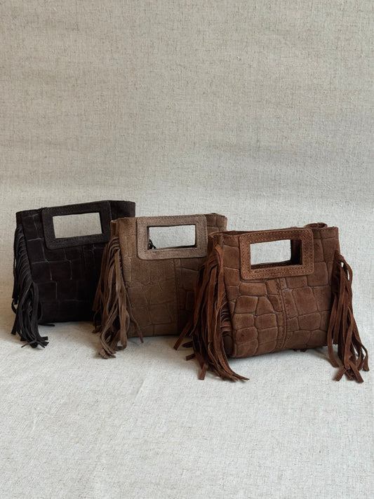 Borsa Riri - stampa coccodrillo, misura piccola, con tracolla lunga