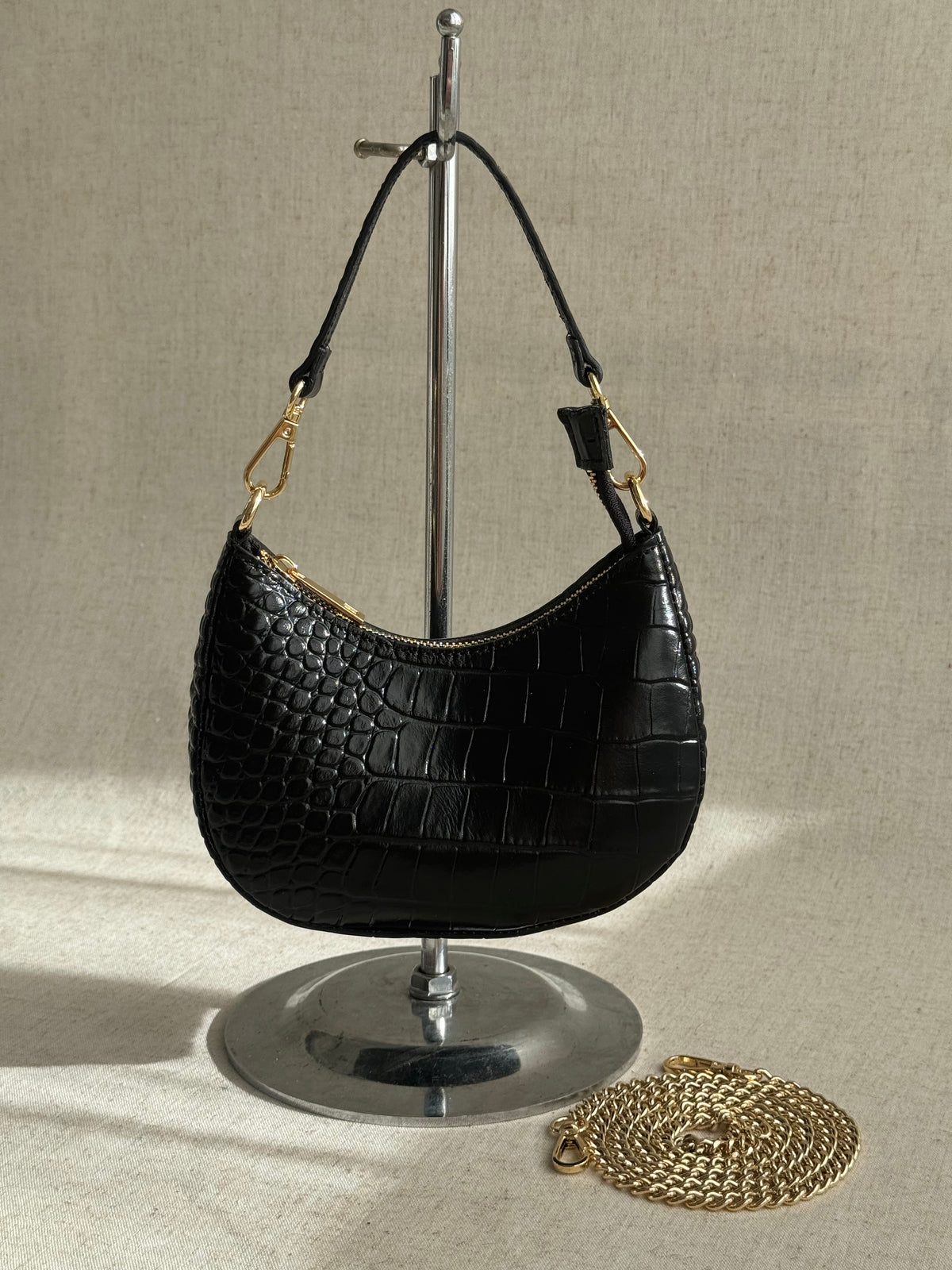 Borsa Luna - stampa coccodrillo, con tracolla in catena