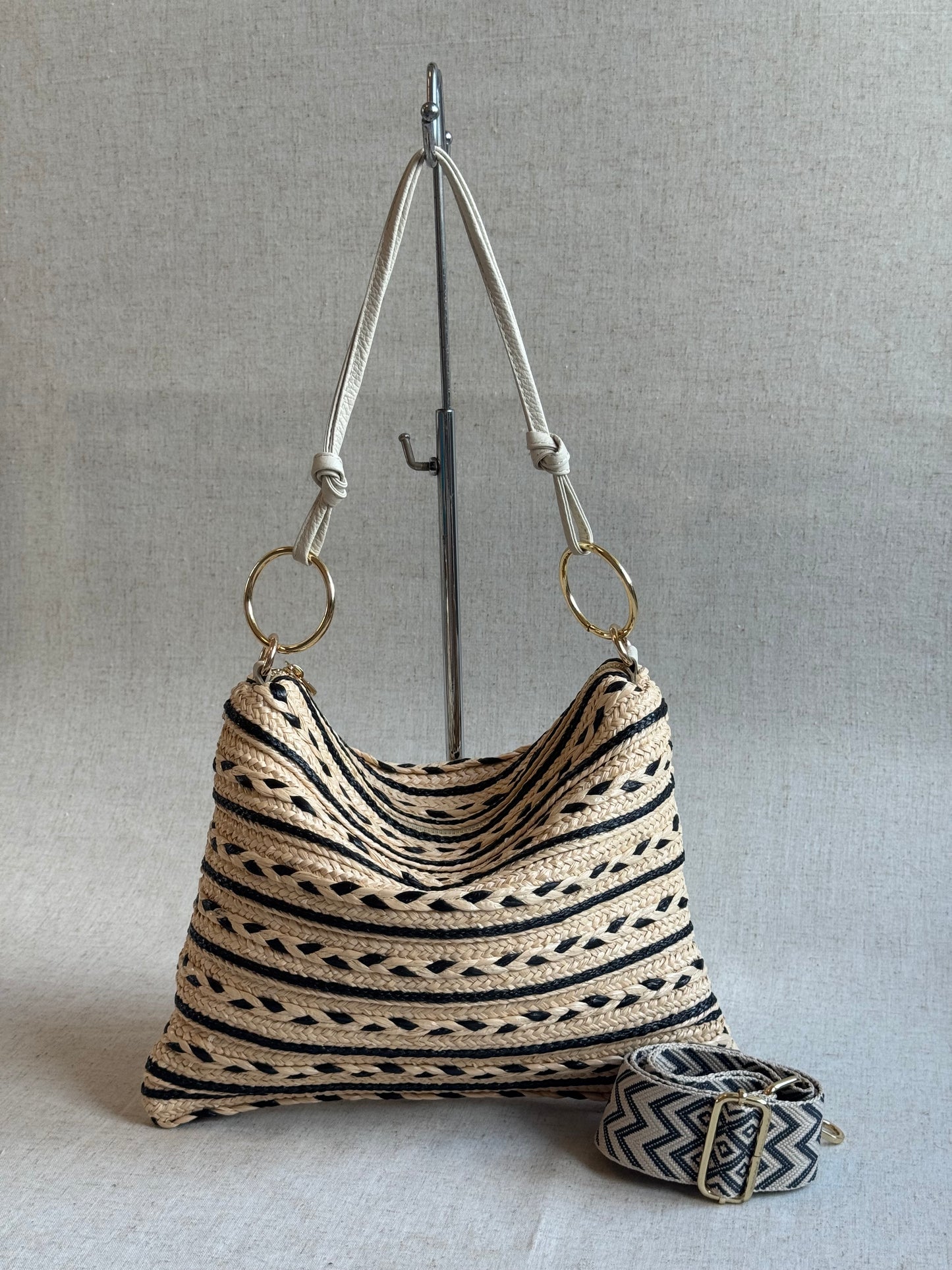 Borsa a spalla Agata - rafia, con tracolla lunga