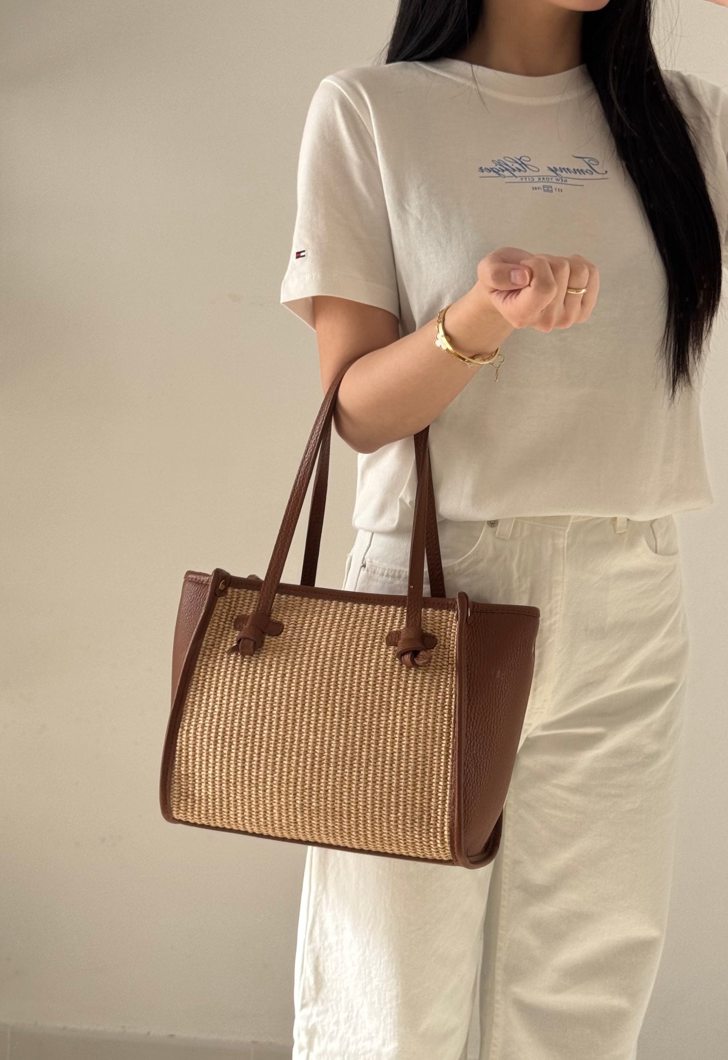 Borsa a spalla Riviera - rafia, con tracolla lunga