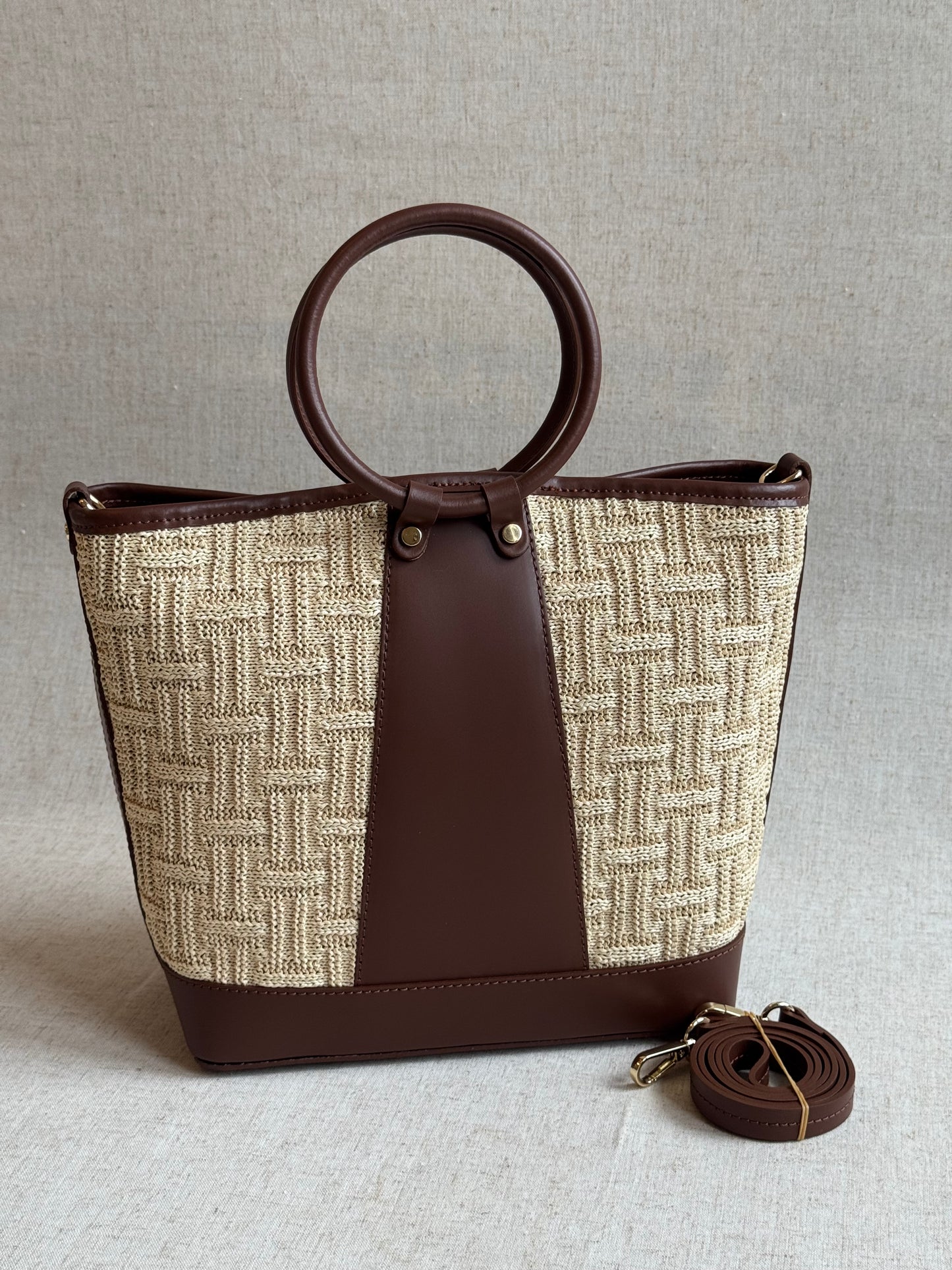 Borsa Atena - rafia, con tracolla lunga