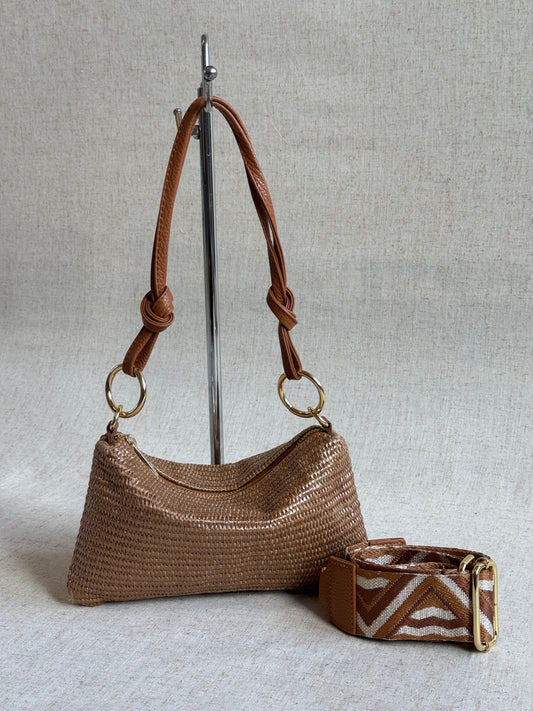 Borsa Agata - rafia, misura piccola, con tracolla lunga