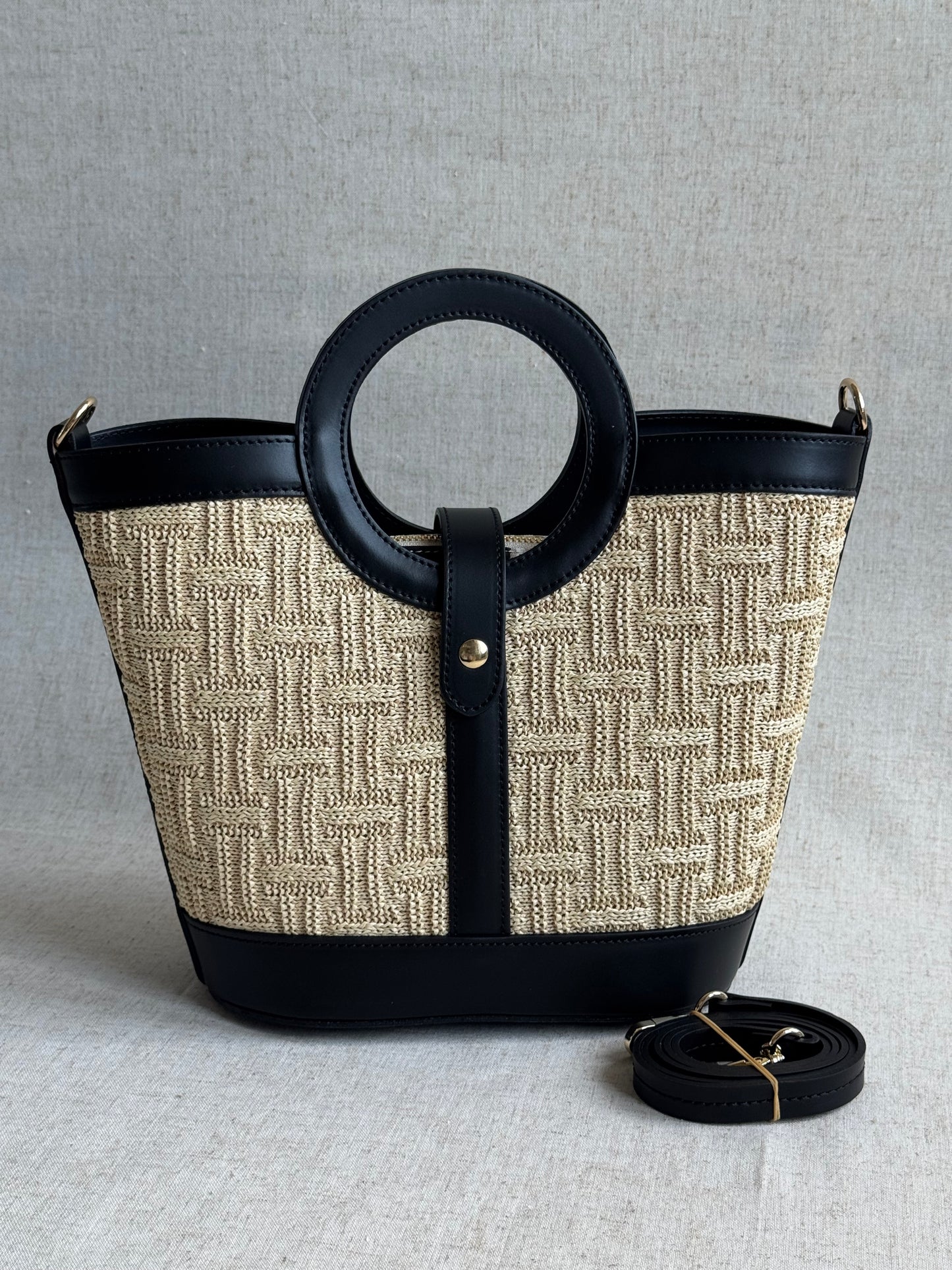 Borsa Alice - rafia, con tracolla lunga e pochette