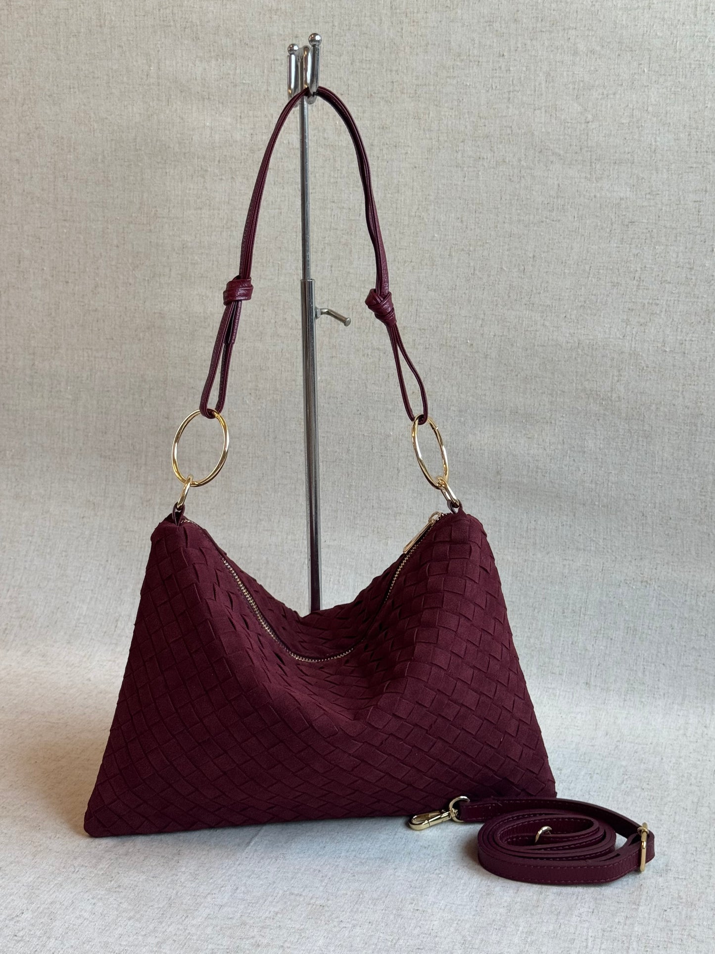 Borsa Agata - camoscio, intrecciato, con tracolla lunga