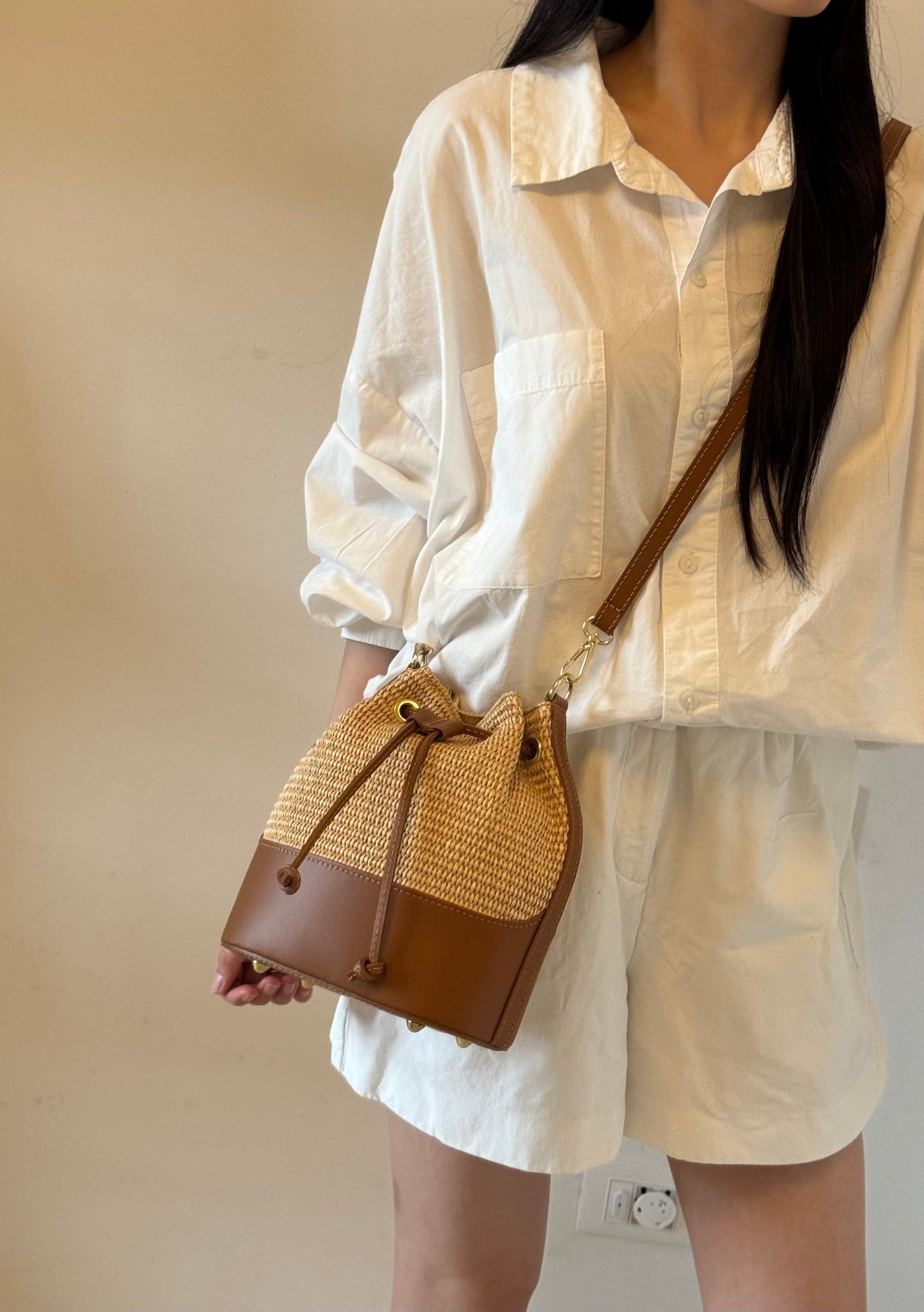 Borsa Versilia - rafia, con tracolla lunga