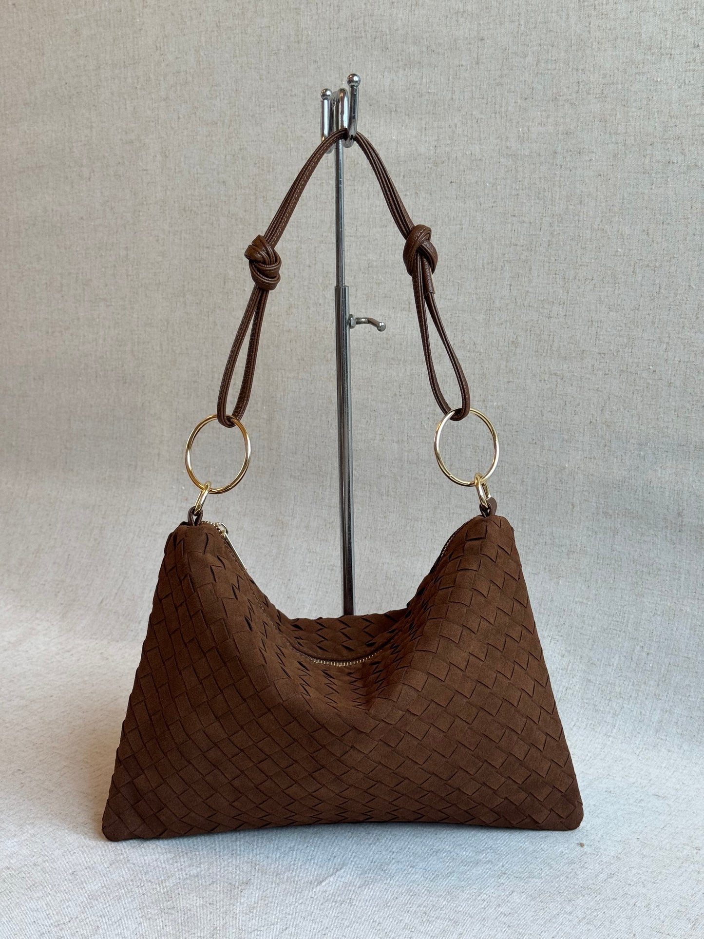 Borsa Agata - camoscio, intrecciato, con tracolla lunga