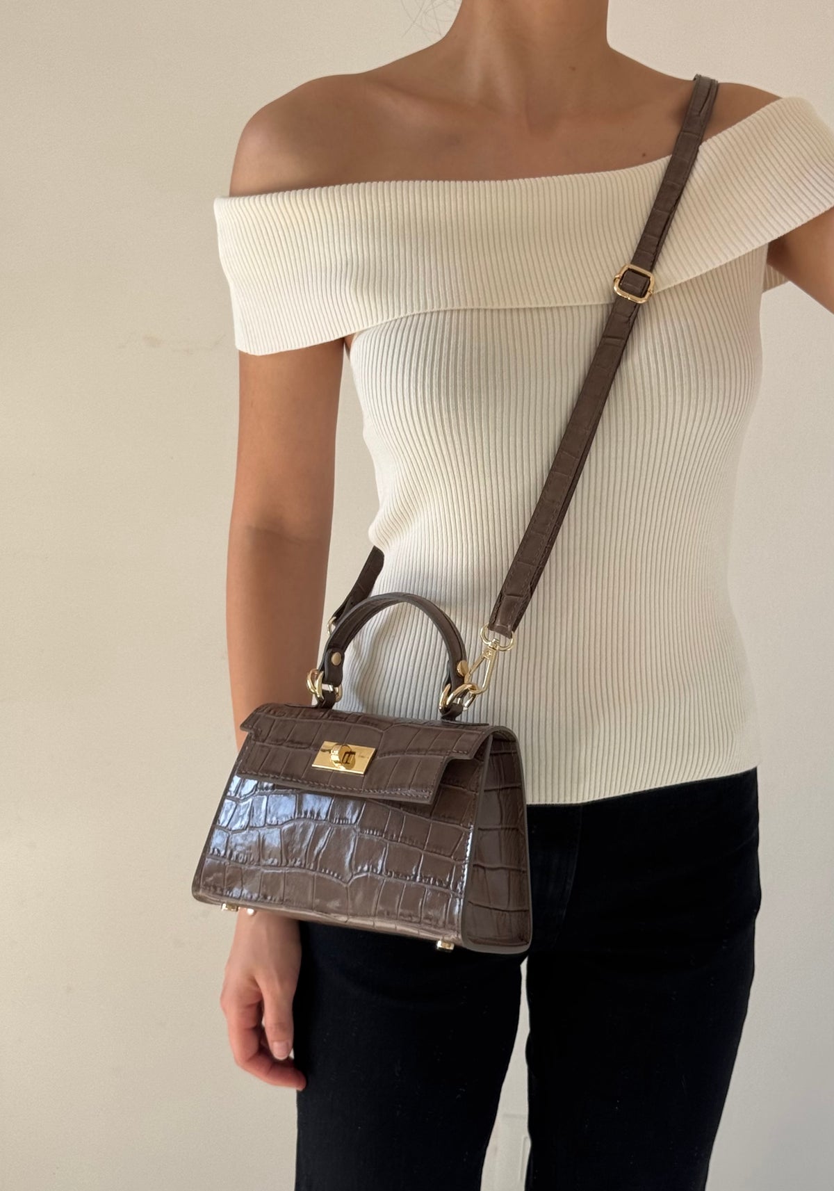 Borsa Kelly - stampa coccodrillo, con tracolla lunga