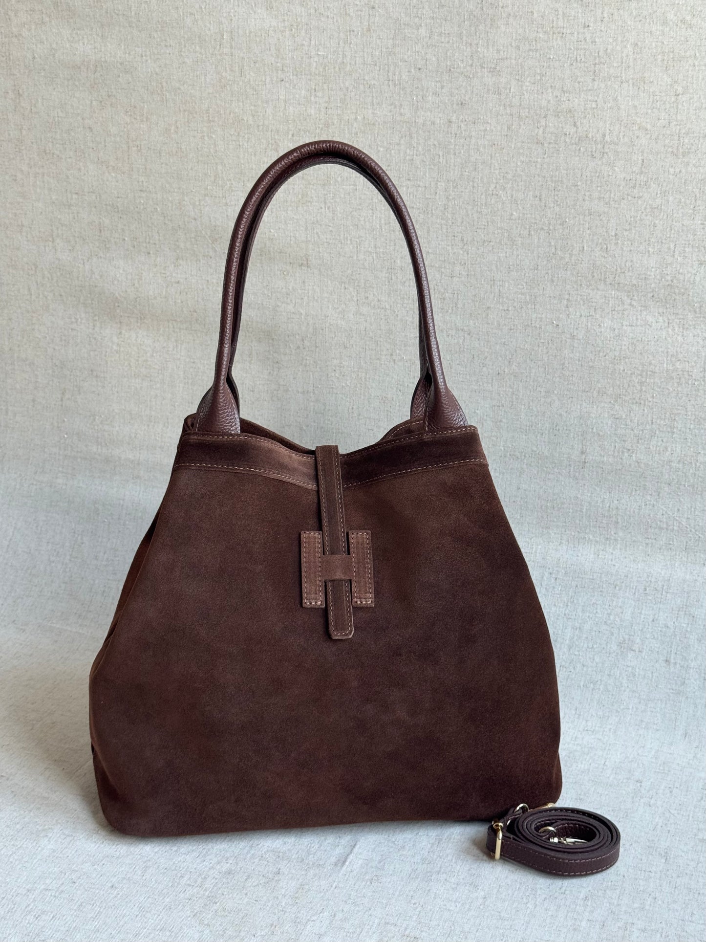 Maxi borsa Holo - camoscio, con tracolla lunga