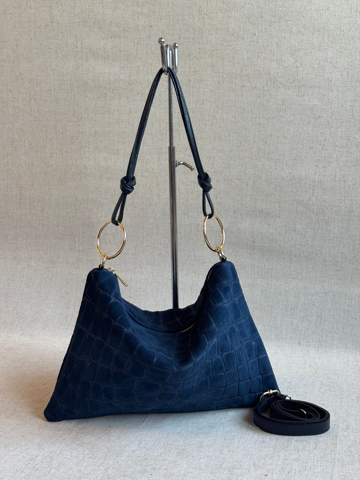 Borsa Agata - camoscio, stampa coccodrillo, con tracolla lunga