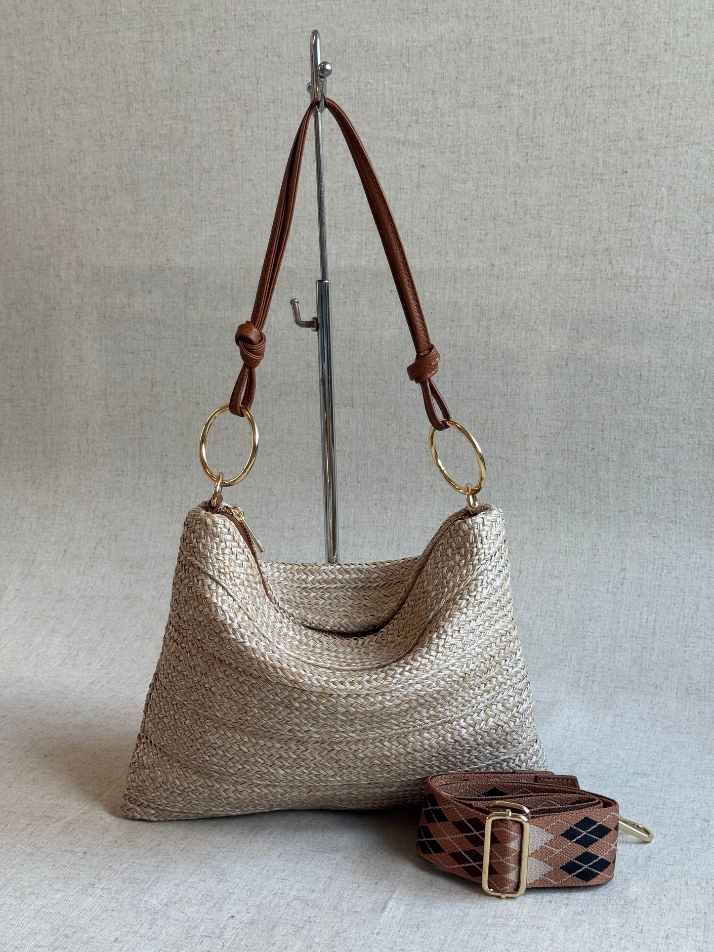 Borsa a spalla Agata - rafia, con tracolla lunga