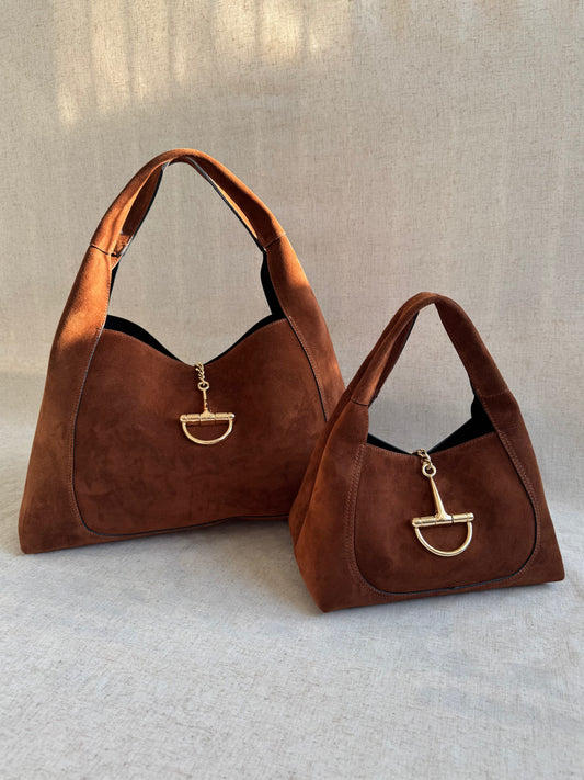 Borsa Gabriella - camoscio, misura piccola con tracolla lunga