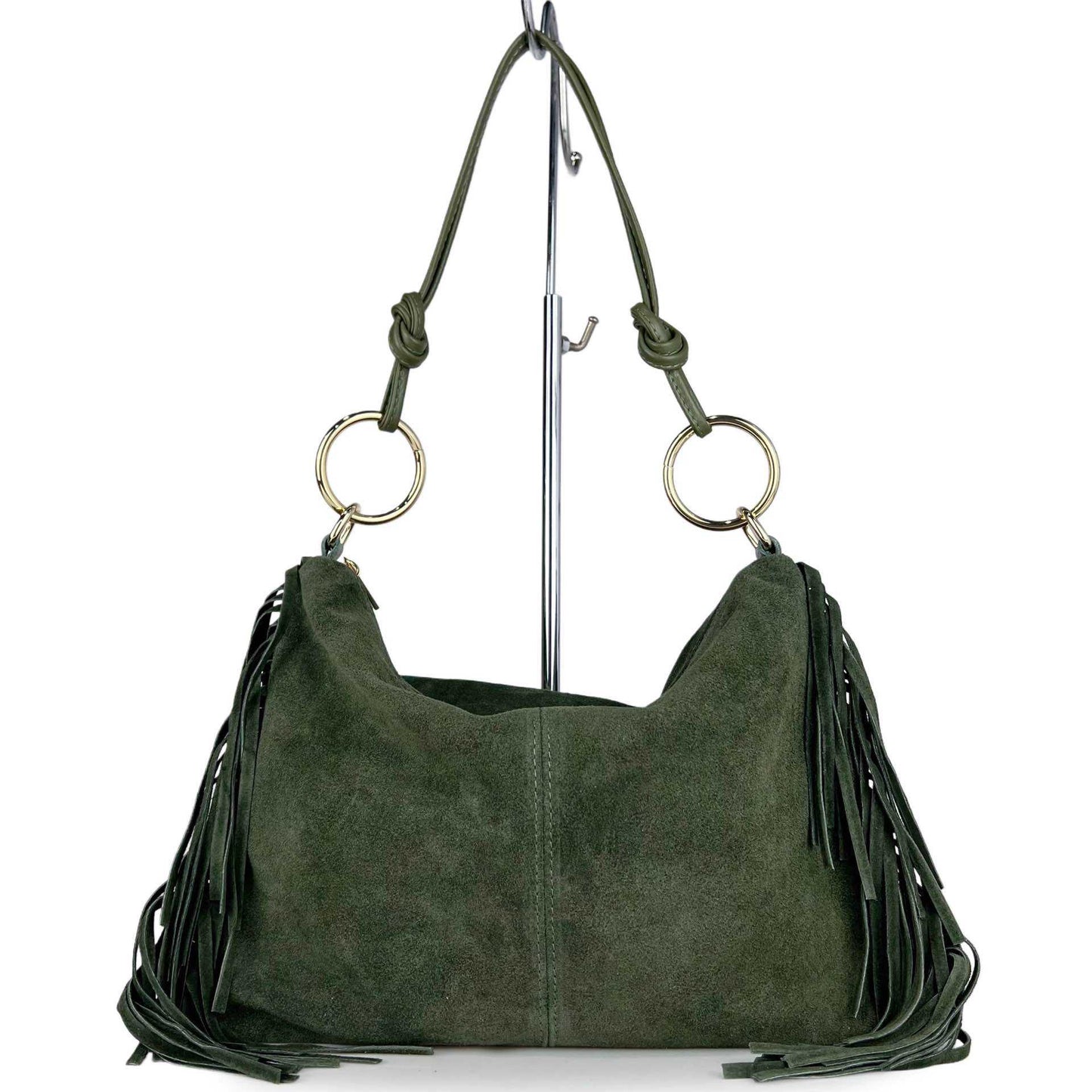 Borsa a spalla Agata - misura grande frange, con tracolla lunga
