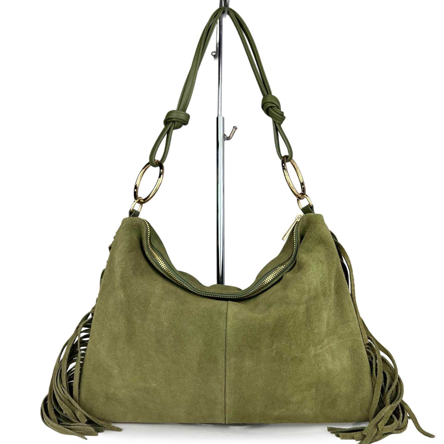 Borsa a spalla Agata - misura grande frange, con tracolla lunga